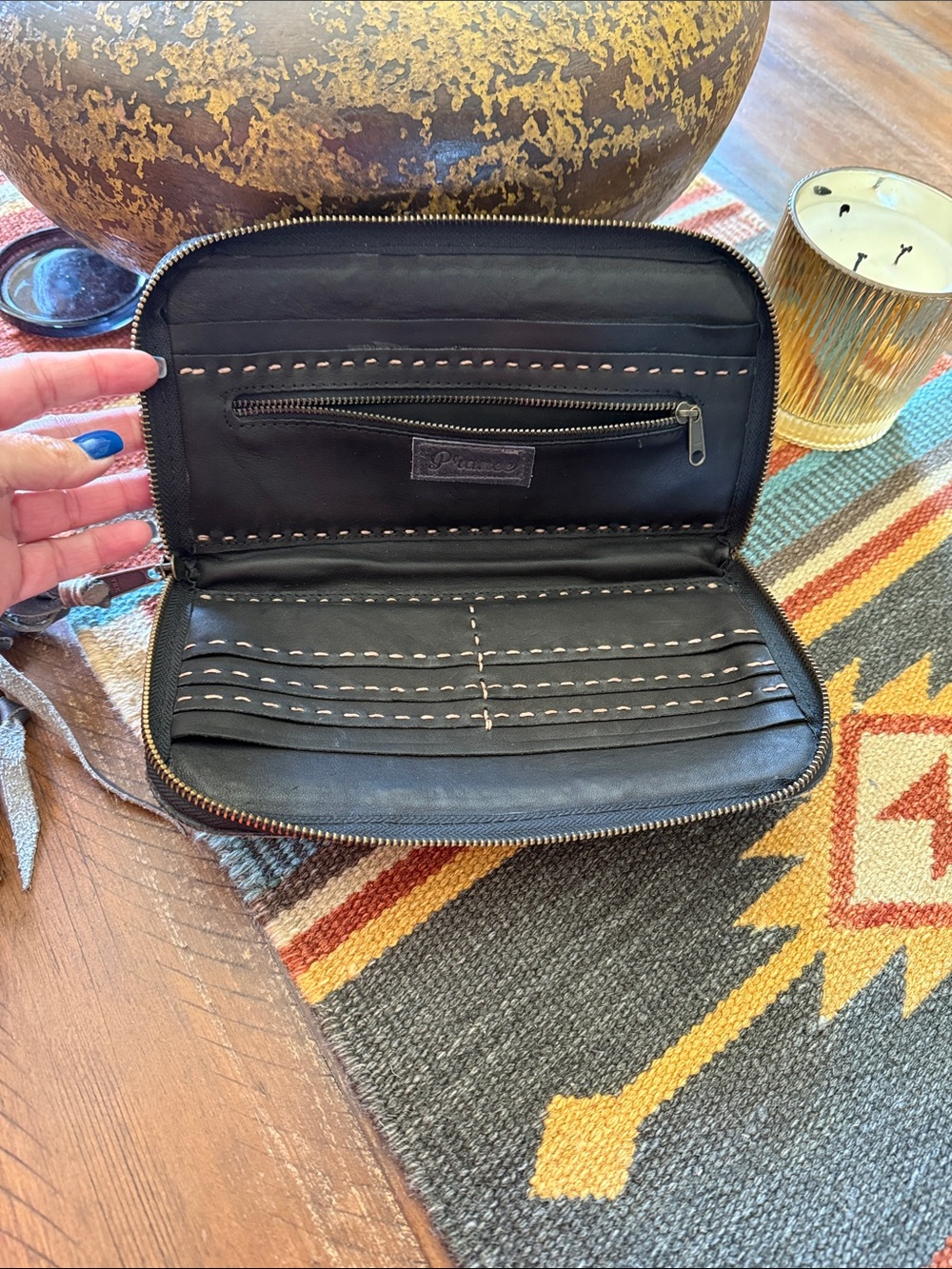 Grey Leather Zip Wallet with Tassel - Picture 3 of 6